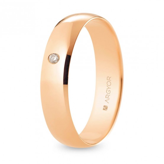 Alianza de boda oro rosa y diamante media caña 5 mm confort (R50CP1D)