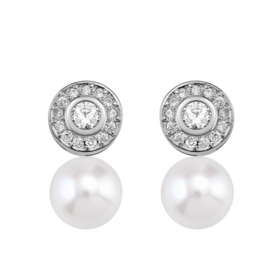 Pendientes de oro blanco con Diamantes y perlas (75B0104P)