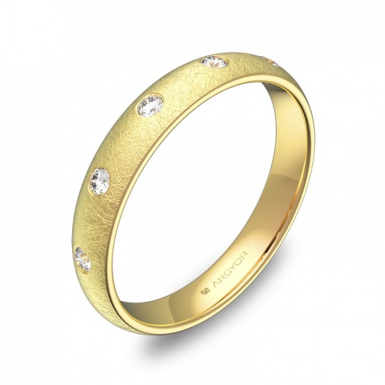 Alianza de media caña 3,5mm en oro amarillo con diamantes A0135H5BA
