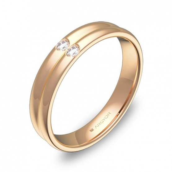 Alianza de boda en oro rosa doble media caña con diamantes C0940P2BR