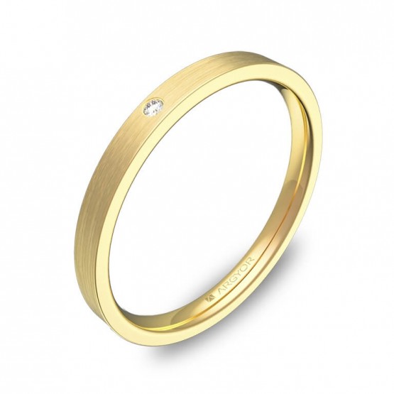 Alianza de boda 2mm en oro amarillo satinado y diamante B0120S1BA