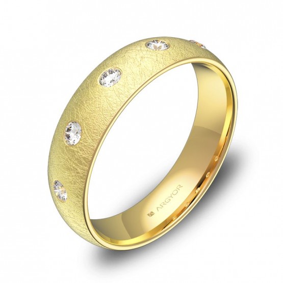 Alianza de boda en oro amarillo hielo con 5 diamantes A0150H5BA
